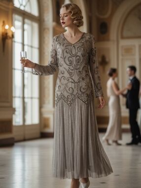 Midnight Velvet 1920's Dress Style with Sequence and Beaded SheerMaterial